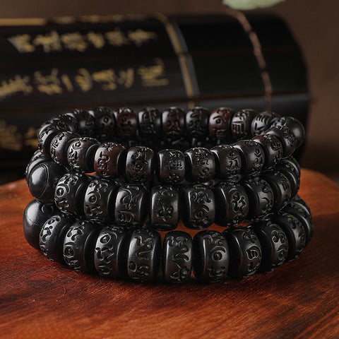 Lightning strike jujube Buddha bead bracelet, engraved six-character mantra hand bead wooden Wenwan bracelet m3331239