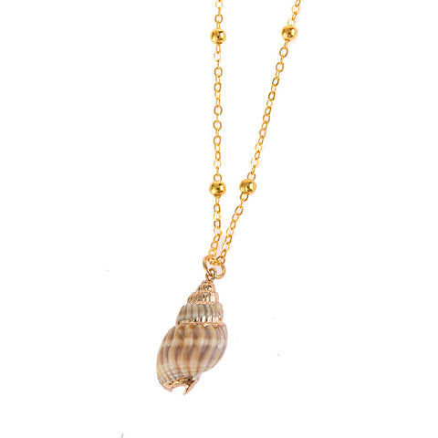 Gold-rimmed sea wind conch seashell necklace m3331096