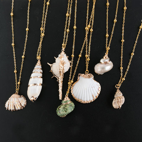 Gold-rimmed sea wind conch seashell necklace m3331096