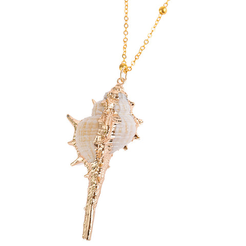 Gold-rimmed sea wind conch seashell necklace m3331096