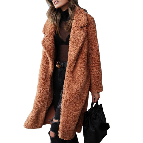 Lapel women's plush top long coat coat lamb wool double-sided velvet m300532