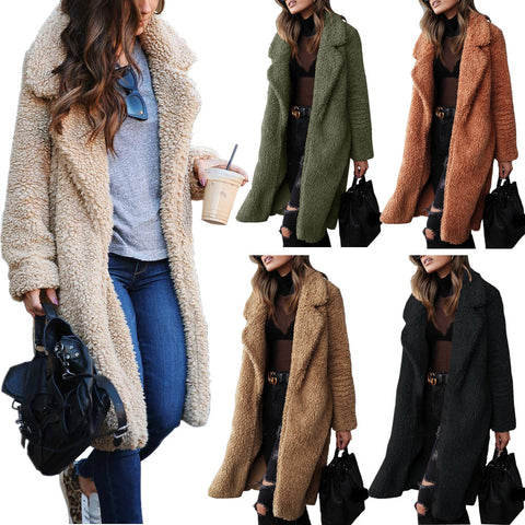 Lapel women's plush top long coat coat lamb wool double-sided velvet m300532