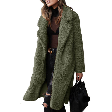 Lapel women's plush top long coat coat lamb wool double-sided velvet m300532