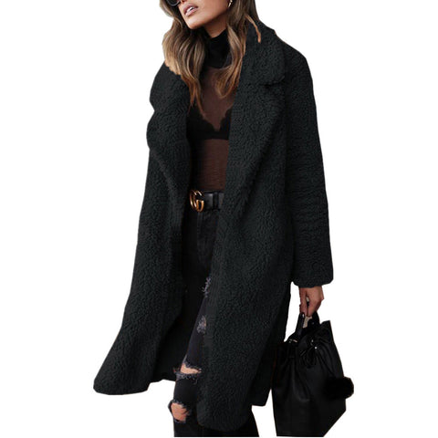 Lapel women's plush top long coat coat lamb wool double-sided velvet m300532