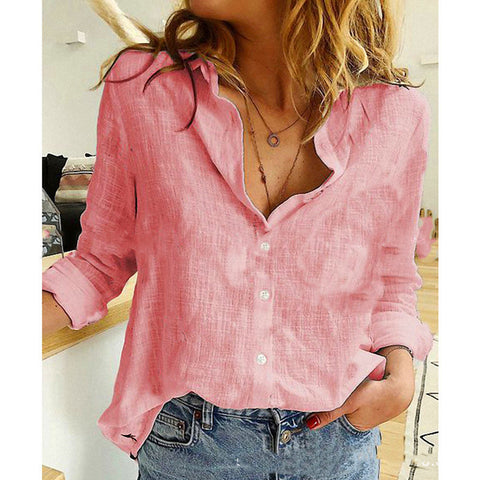 Solid color casual loose long sleeve linen shirt m300065