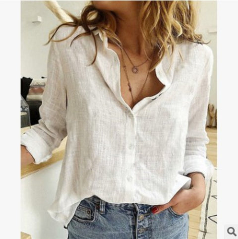 Solid color casual loose long sleeve linen shirt m300065