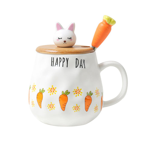 Ins cartoon radish rabbit wooden cover ceramic cup