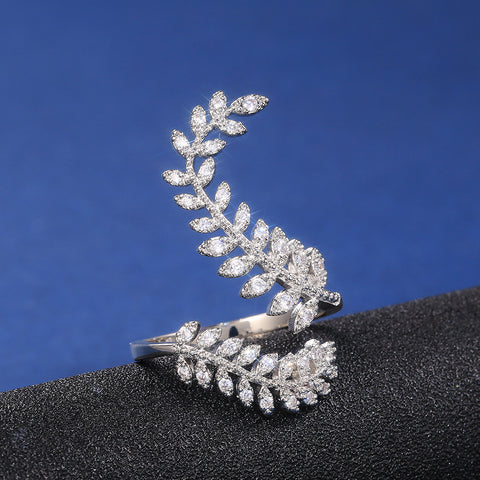 Women's Zircon Ring Silver Plated Creative Plant Leaves m3331041