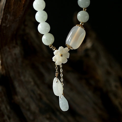 Natural jadeite bracelet 14K gold-wrapped hanging natural shell flower, jadeite water drop jade jewelry m3331254