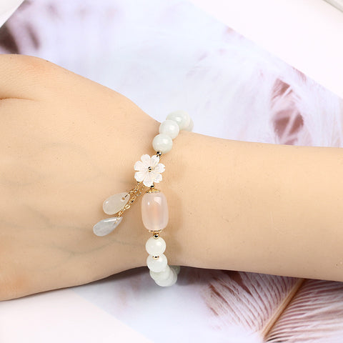 Natural jadeite bracelet 14K gold-wrapped hanging natural shell flower, jadeite water drop jade jewelry m3331254