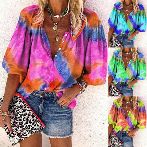 Tie-Dyed Long Sleeve Stand Collar Women's Shirt M300238