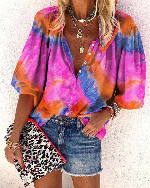 Tie-Dyed Long Sleeve Stand Collar Women's Shirt M300238