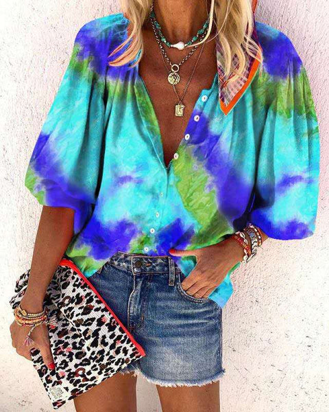 Tie-Dyed Long Sleeve Stand Collar Women's Shirt M300238