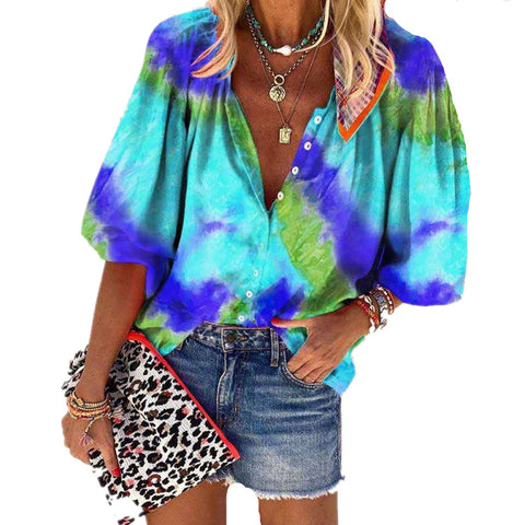 Tie-Dyed Long Sleeve Stand Collar Women's Shirt M300238