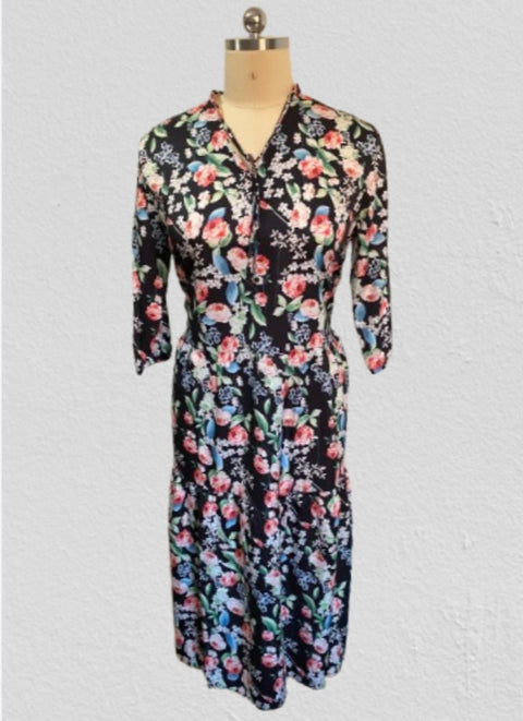 Robe droite mi-longue tunique florale à encolure en V m146934727 