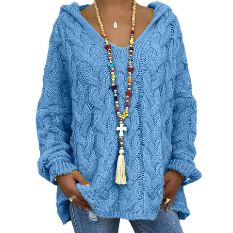 Solid color twist knitted hoodie m300492