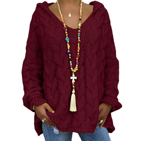 Solid color twist knitted hoodie m300492