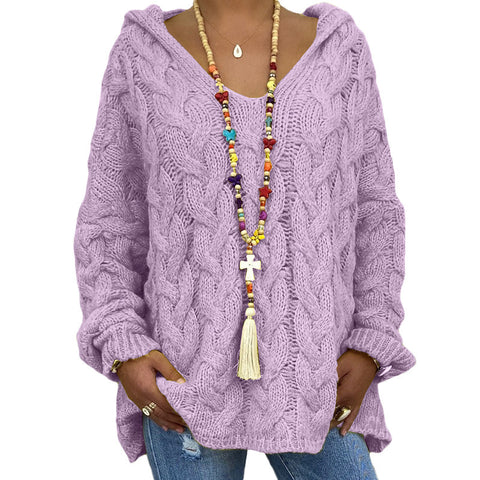 Solid color twist knitted hoodie m300492