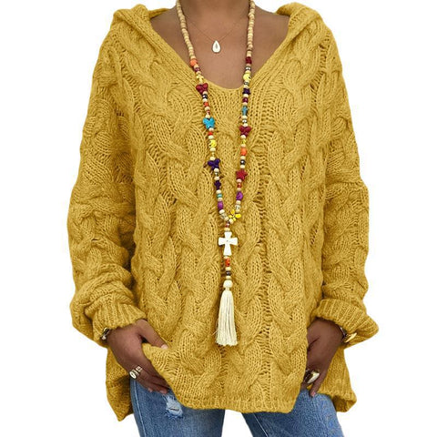 Solid color twist knitted hoodie m300492