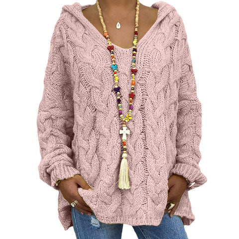 Solid color twist knitted hoodie m300492