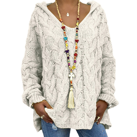 Solid color twist knitted hoodie m300492