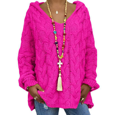 Solid color twist knitted hoodie m300492