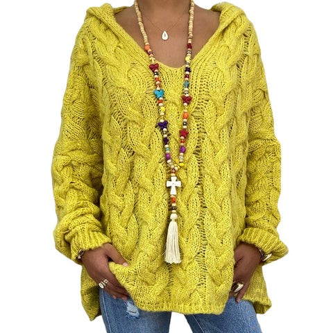 Solid color twist knitted hoodie m300492