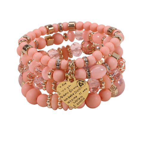 Bohemian beaded peach heart love bracelet, rhinestone elastic bracelet m3331225