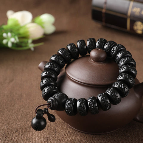 Lightning strike jujube Buddha bead bracelet, engraved six-character mantra hand bead wooden Wenwan bracelet m3331239