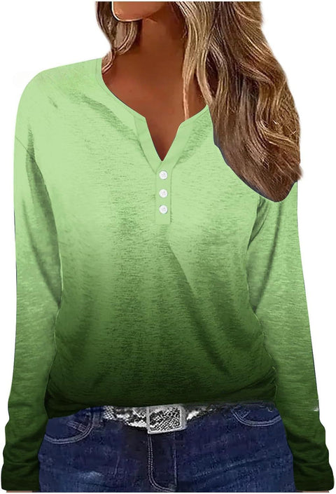 Printed V-neck V-neck three-button long-sleeved T-shirt m300618