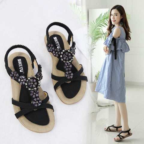 Bohemian Flower Diamond Flat Shoes Beach Shoes M3331091