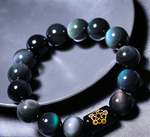 Rainbow eye obsidian bracelet men's bracelet women's six-character mantra m3331248