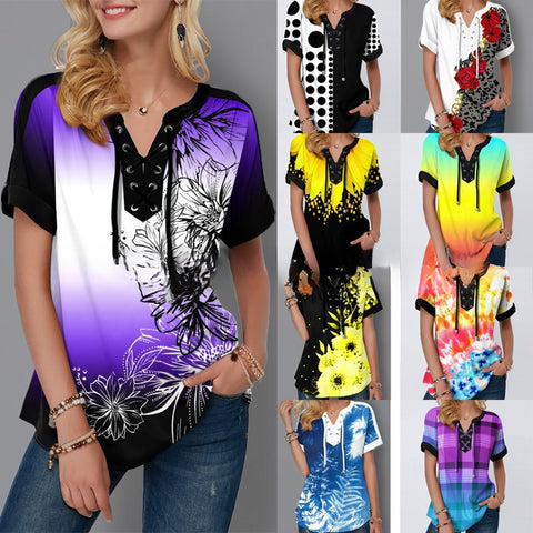 Summer Printed Lace-up Women's Loose Tops M300208