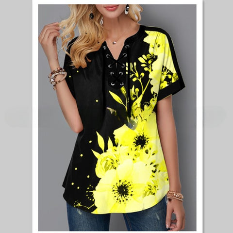 Summer Printed Lace-up Women's Loose Tops M300208