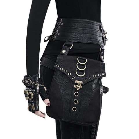 European and American punk PU leather women's bag outdoor mobile phone retro waist decoration waist bag m3331139