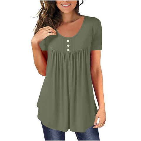 Tunic top casual shirt V-neck short-sleeved button-up T-shirt m300903