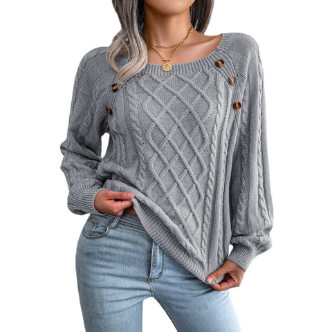 Casual square neck stud twist knitted pullover sweater m300572