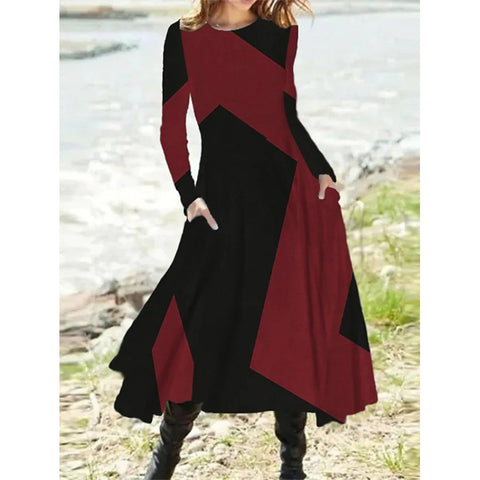 Retro style fashion autumn and winter long-sleeved super pendulum long dress m300863