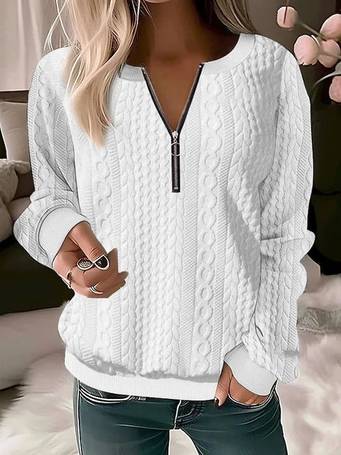 Long-sleeved solid color V-neck zipper T-shirt top m300390