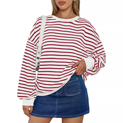 Autumn and winter new color striped crew neck loose sweatshirt sweater m300527