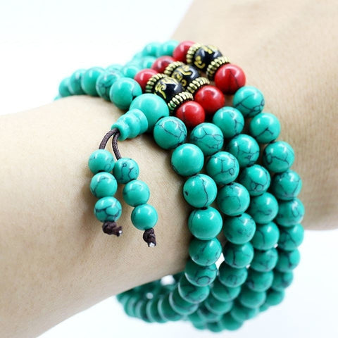 Multi-layer turquoise Tibetan ornament 108 Buddha bead bracelet, turquoise Buddha bead winding bracelet, elastic thread m3331228