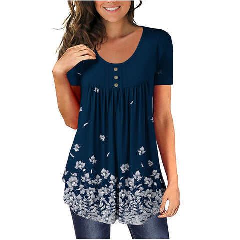 Tunic top casual shirt V-neck short-sleeved button-up T-shirt m300903