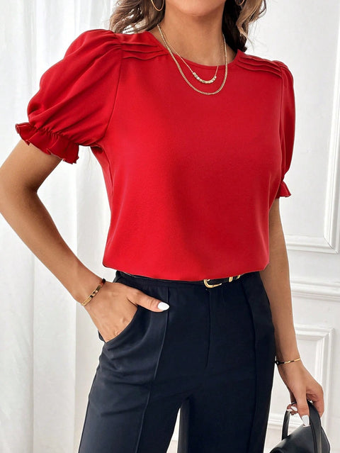 Fashion temperament solid color crew neck shirt top m301012