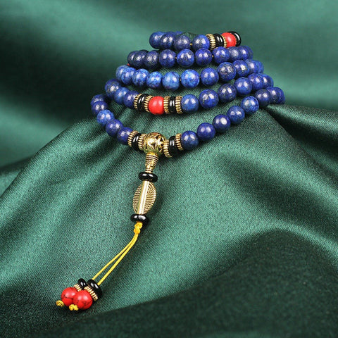 lapis lazuli 108 Buddha beads bracelet with red turquoise beads m3331230