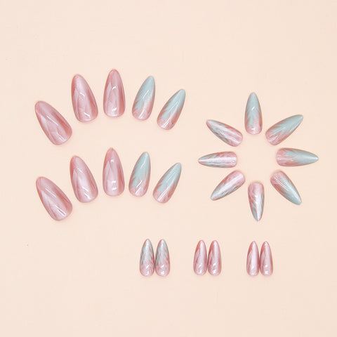 Wearing nail removable fake nail nail piece nail piece medium long almond nail gradual change cat eye nail piece 24 pieces m3331197