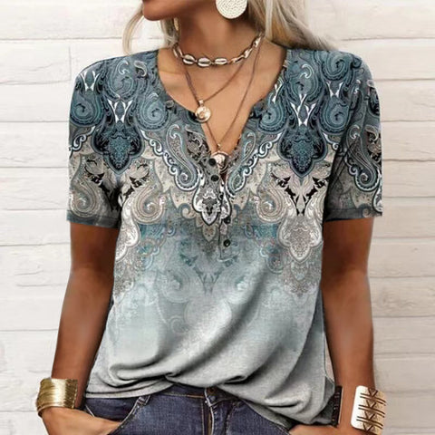 Women's short-sleeved printed ethnic fashion T-shirt women's m300017