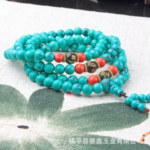 Multi-layer turquoise Tibetan ornament 108 Buddha bead bracelet, turquoise Buddha bead winding bracelet, elastic thread m3331228