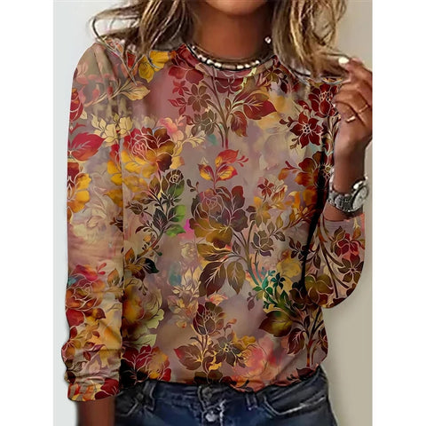 Long Sleeve T-Shirt Women's Solid Color Flower m300934