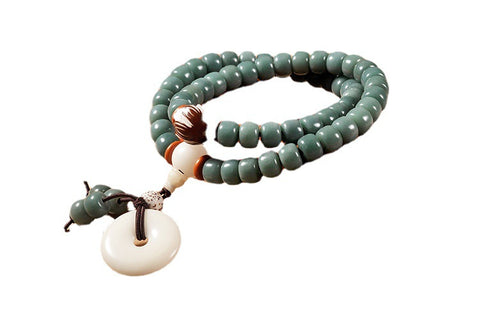 Natural green skin weathered green yin skin Bodhi root bracelet 108 pcs, Bodhi seed Wenwan Buddha beads rosary beads m3331235