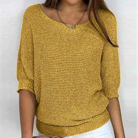 Crew neck knitted sweater elegant seven-quarter sleeve top air-conditioning shirt m300490